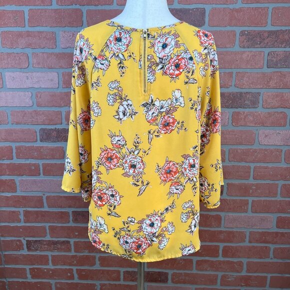 Yellow Floral Bell Sleeve Blouse - Small Petite - Picture 9 of 13